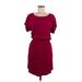 Splendid Casual Dress - Mini Scoop Neck Short sleeves: Burgundy Print Dresses - Women's Size X-Small