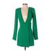 NBD Cocktail Dress - Mini V Neck Long sleeves: Green Solid Dresses - Women's Size X-Small