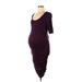 Motherhood Casual Dress - Bodycon Plunge Short sleeves: Burgundy Solid Dresses - Women's Size Medium Maternity