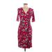 American Living Casual Dress - Sheath V Neck 3/4 sleeves: Burgundy Print Dresses - Women's Size 6