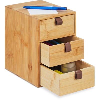 Relaxdays - Schreibtisch Organizer, 3 Schubladen, Bambus, HxBxT: 21 x 15 x 20 cm, Schubladenbox Image