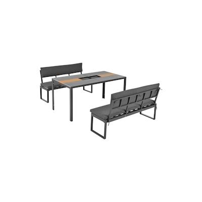 Merax Set aus Aluminium-Esstisch und Stühlen, sechs Sitzplätze, mit Rücken- und Sitzkissen, Tisch aus Kunststoff mit Hol