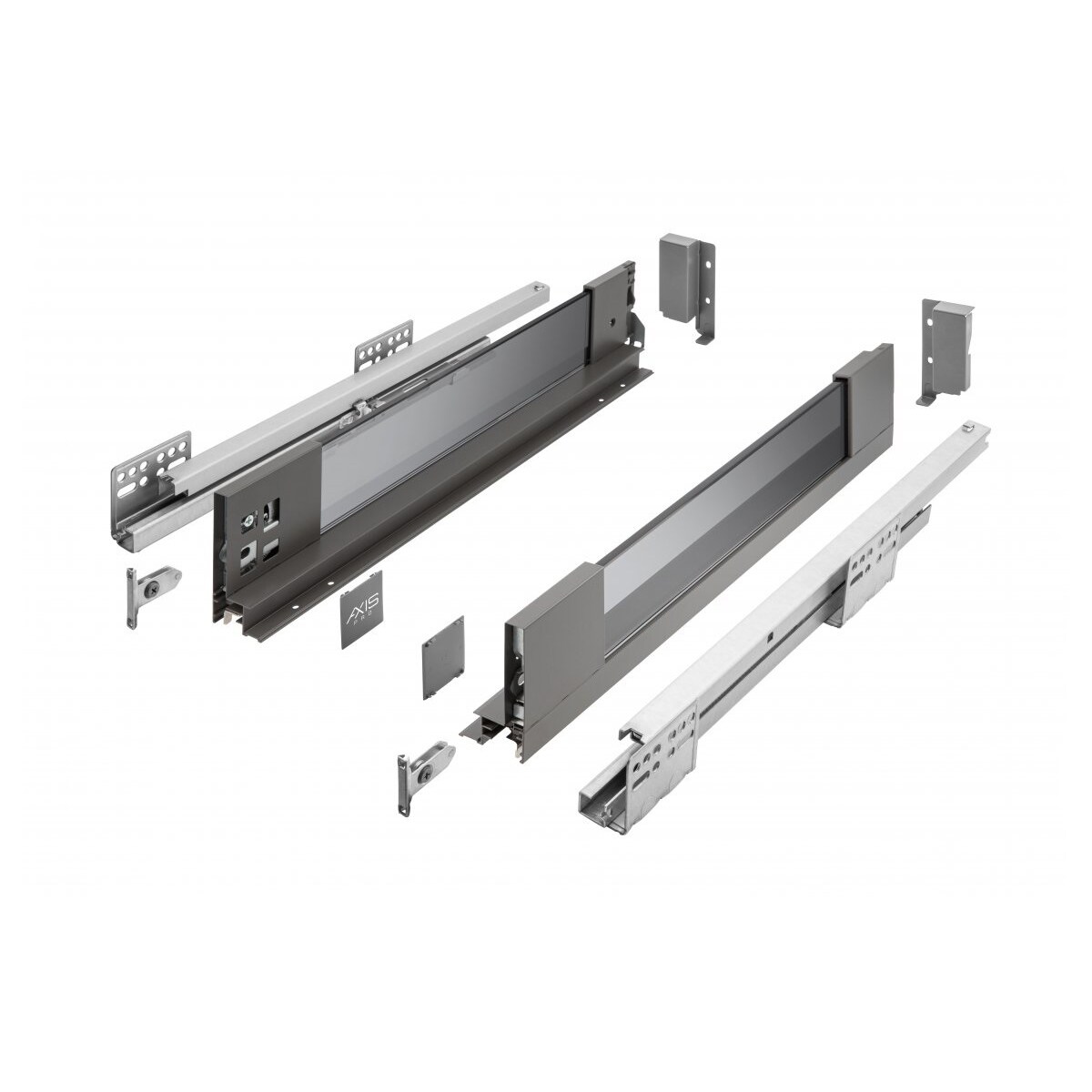 MS Beschläge Glas Schubladensystem Vollauszug Soft Close Schubladenauszug L 450mm H 120mm Image