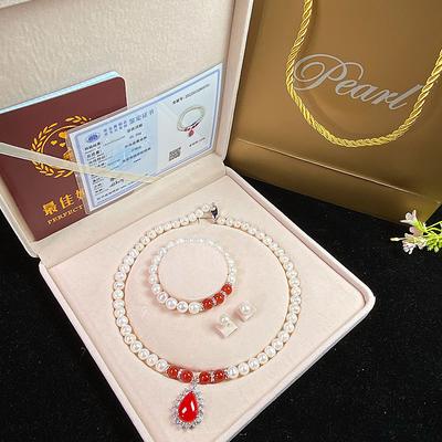 Women's Day Gifts Natural Freshwater Pearl Necklace Green Chalcedony Pendant White Pearl Bracelet Set As A Gift For Mothers And Mother-in-law On Mother's Day Mother's Day Gifts for MoM