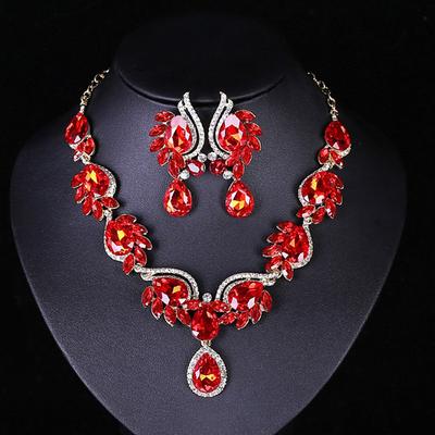 Jewelry Set 3pcs Glass Alloy 1 Necklace Earrings Women's Elegant Fashion Luxury Geometrical Geometric Jewelry Set For Wedding Party Wedding Guest