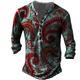 Floral Graphic Tribal Designer Basic Classic Men's 3D Print T shirt Tee Henley Shirt Tee Outdoor Daily Sports T shirt Red Long Sleeve Henley Shirt Spring Summer Clothing Apparel Plus Size S M L XL