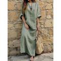 Women's Casual Dress Cotton Linen Dress Maxi long Dress Linen Cotton Blend Modern Style Daily Weekend Split Neck Pocket Print Long Sleeve Summer Spring 2023 Loose Fit Red Green Gray Striped S M L XL