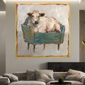 Handmade A cow sitting on a sofa painting handmade Abstract Cow Oil Painting Unique Artwork Vibrant Animal Canvas painting Wall Art Cow painting for living room bedroom wall home decor