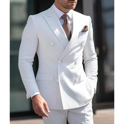 White Men's Prom Suits Wedding Suits Solid Colored 2 Piece Daily Business Plus Size Double Breasted Six-buttons 2024