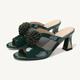 Women's Sandals Dress Shoes Party Flower Chunky Heel Peep Toe Elegant Vintage Fashion Cowhide Blue Green