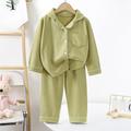 Kids Girls' Pajama Set Long Sleeve SY01-pajamas light pink Yellow Light Green Solid Color Button Spring Fall Active Home 7-13 Years