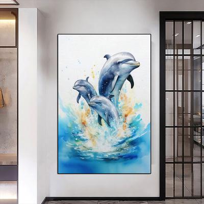 Dolphins painting hand painted Canvas Coastal Watercolor painting Home Decor Ocean-inspired painting Wall Art Serene Beach painting House Accent for living room home decoration