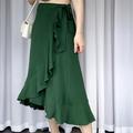 Women's Skirt Wrap Skirt Midi High Waist Skirts Ruffle Solid Colored Casual Daily Weekend Summer Chiffon Fashion Casual Black Pink Red Blue