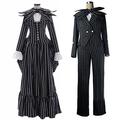 Jack Skellington Outfits Masquerade Men's Women's Movie Cosplay Cosplay Black Halloween Masquerade Top Dress Pants