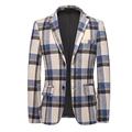 Men's Plaid Classic Blazer Plus Size Regular Standard Fit Checkered Single Breasted Two-buttons Blue khaki Grey 2024