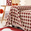 Throw Blankets for Couch and Bed,Soft Cozy Sofa Cover Blanket with Houndstooth Jacquard,Decorative Blankets and Throws, Red Warm Velvet Blanket for Wedding