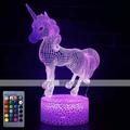 Unicorn 3D Night Light for Kids Illusion Lamp Kids 16 Colors Changing Lamp Smart Touch Remote Control Party Supplies as Birthday Xmas Gift Idea for Girls Boys