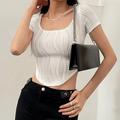 Crop Women's White Lines / Waves Crop Top Street Daily Fashion Round Neck S