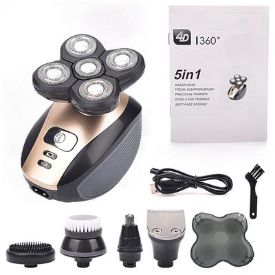 5 In 1 4D Men's Rechargeable Bald Head Electric Shaver 5 Floating Heads Beard Nose Ear Hair Trimmer Razor Clipper Facial Brush