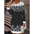 Women's Casual Dress Sweatshirt Dress Mini Dress Active Fashion Outdoor Holiday Vacation Crew Neck Print Floral Loose Fit Black Wine Navy Blue S M L XL XXL