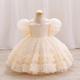 Toddler Girls' Party Dress Solid Color Short Sleeve Performance Wedding Puff Sleeve Active Princess Polyester Knee-length Party Dress Summer Spring 3-7 Years Champagne