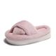 Women's Platform Fuzzy House Slippers, Open Toe Criss Cross Solid Color Casual Home Slides, Women's Indoor Flat Comfy Shoes, Christmas Gift Xmas Gift