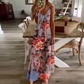 Women's Casual Dress Summer Dress Floral Graphic Print Strap Long Dress Maxi Dress Streetwear Street Holiday Sleeveless Regular Fit Black White Cream Summer S M L XL 2XL