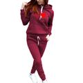 Women's Hoodie Tracksuit Pants Sets Heart Outdoor Casual Black Pink Wine Print Drawstring Long Sleeve Warm Sports Hooded Regular Fit Fall Winter