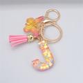 New Exquisite 26 Letter Resin Keychain with Pink Tassel Gradient Butterfly Pendant Key Ring Women Bag Ornaments Accessories Gift