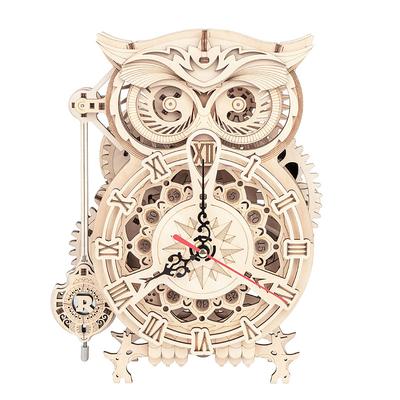 Wood 3D Puzzles for Adults Wooden Owl Clock Mechnical Gear Model Kits Gift for Adults Teens (122 PCS)