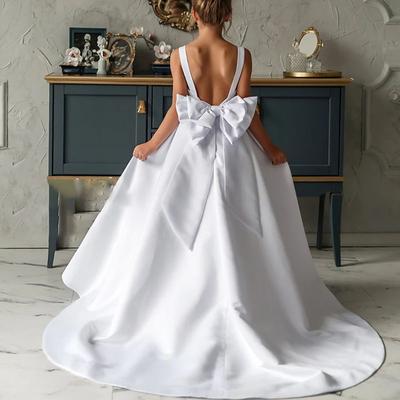Kids Girls' Flower Girl Dress Party Dress Solid Color Sleeveless Performance Wedding Party Mesh Princess Sweet Mesh Mid-Calf Sheath Dress Tulle Dress Flower Girl's Dress Summer Spring Fall 2-12 Years