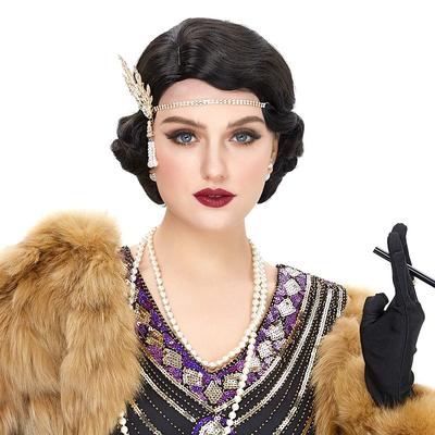 Roaring 20S Wig Finger Wave Wig Short Curly Synthetic Hair Suitable for 1920S Cosplay Party Daily Wear Carnival Wig