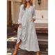 Women's Linen Cotton Blend V Neck Ruffle Pocket Maxi Dress - Summer Spring