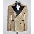 Men's Sequin 70s Disco Blazer Party Sparkle Sequins Blazer Jacket Regular Tailored Fit Solid Colored Double Breasted Six-buttons Black Gold Black Silver Champagne Pink Gold 2024