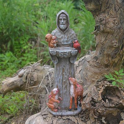 St Francis Statue Bird Table - Bird Water Bowl, Resin Bird Table Stand, Bird Bath Sculpture, Garden Statue Bird Table, Wild Bird House, Standing Bird Table Statue