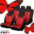 Car Seat Cover Full Set Red Universal Butterfly Pattern Embroidery Auto Seat Cover Set