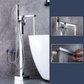 Freestanding Bathtub Faucet, 360° Swivel Spout Floor Mount Standing Tub Filler Single Handle Brass Tap with Hand Shower Sprayer