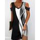 Women's Summer Dress Print Dress Geometric Color Block Print Cold Shoulder Hooded Mini Dress Daily Vacation Short Sleeve Summer Spring