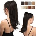 Clip in Ponytail Extension Medium Brown 18 Inch Pony Tails Hair Extensions for Women Long Straight Curly Tail Ponytail Hair piece Synthetic Fake Versatile Pony