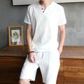 Men's Loungewear Pajama Top and Pant 1 set Plain Classic Outdoor Street Casual Polyester Henley Short Sleeve Casual Shirt Button-Down Summer White Black