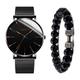 GENEVA Quartz Watch for Men Stylish Steampunk Casual Analog Quartz Wristwatch with Bracelet Set Waterproof PU Leather Watch