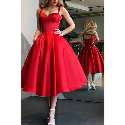 TS Ball Gown Cocktail Dresses Vintage Dress Valentine's Day Wedding Guest Tea Length Sleeveless Spaghetti Strap Wednesday Addams Family Satin with Pleats 2025