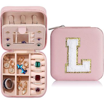 Trendy Travel Jewelry Case, Personalized Gifts,Pink Travel Jewelry Box,Birthday Gifts for Women Valentine's Day Gifts for Teens Girls Initial Travel Jewelry Case