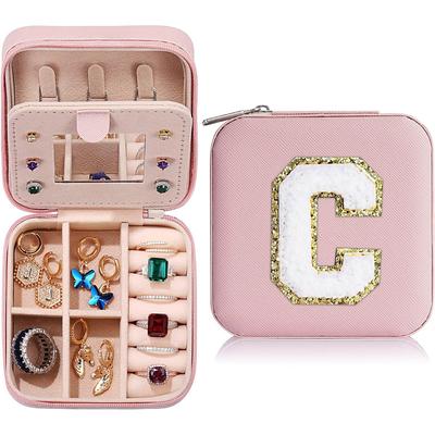 Trendy Travel Jewelry Case, Personalized Gifts,Pink Travel Jewelry Box,Birthday Gifts for Women Valentine's Day Gifts for Teens Girls Initial Travel Jewelry Case