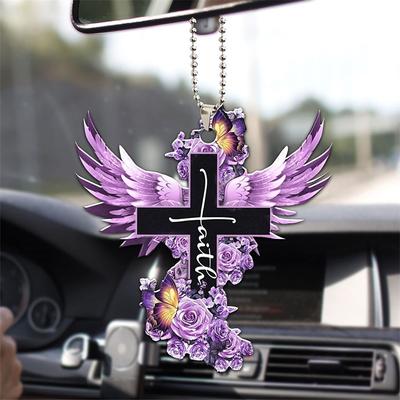 Cross Wing God Faith Rose Rosy Butterfly Christian Memorial Jesus Car Rear View Mirror Accessories Christmas Tree Ornament Decoration Hanging Charm Interior Rearview Pendant Decor Gift