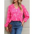 Women's Shirt Blouse Polka Dot Casual Puff Sleeve White Yellow Pink Print Long Sleeve Fashion V Neck Regular Fit Spring Fall