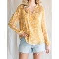 Women's Shirt Blouse Polka Dot Casual Puff Sleeve White Yellow Pink Print Long Sleeve Fashion V Neck Regular Fit Spring Fall