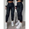 Women's Cargo Pants Maillard Slim Trousers Full Length PU Micro-elastic High Waist Fashion Streetwear Street Daily Black Red S M Fall Winter