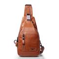 Men's Sling Shoulder Bag Chest Bag Nappa Leather Outdoor Daily Zipper Solid Color Dark Brown Yellow