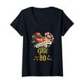 Damen 80 Jahre von Gott gesegnet, Liebe, Blumenherz, 80. Geburtstag T-Shirt mit V-Ausschnitt